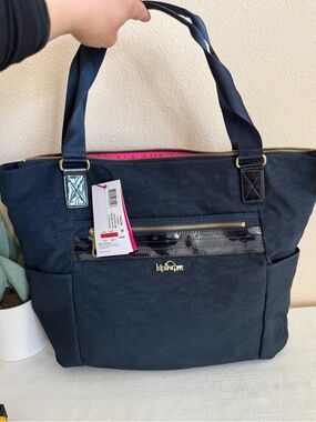 New Kipling Women's Navy Tote Bag with Zip Pocket